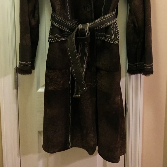 Real Rabbit Fur Coat with Fox Fur Collar & Leather - Picture 2 of 8